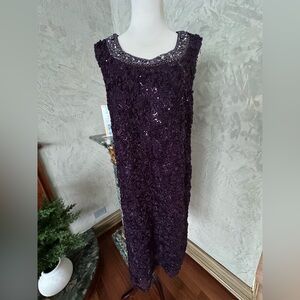 Elegant Beaded Scoop Neck Maxi Dress in Dark Purple